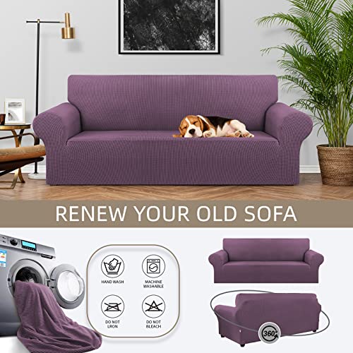 KEKUOU Stretch Sofa Cover Slipcover ，Couch Covers for 3 Cushion Couch Sofa pet Friendly (78"-94") Furniture Protector Sofa with Elastic Bottom for Kids,Dog, Jacquard Small Checked(Large,Dark Purple) - Image 3