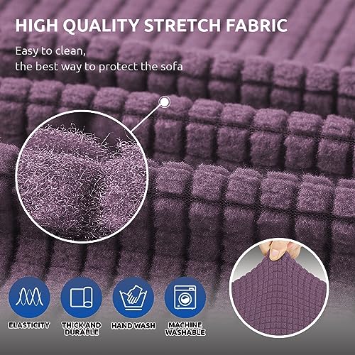 KEKUOU Stretch Sofa Cover Slipcover ，Couch Covers for 3 Cushion Couch Sofa pet Friendly (78"-94") Furniture Protector Sofa with Elastic Bottom for Kids,Dog, Jacquard Small Checked(Large,Dark Purple) - Image 5