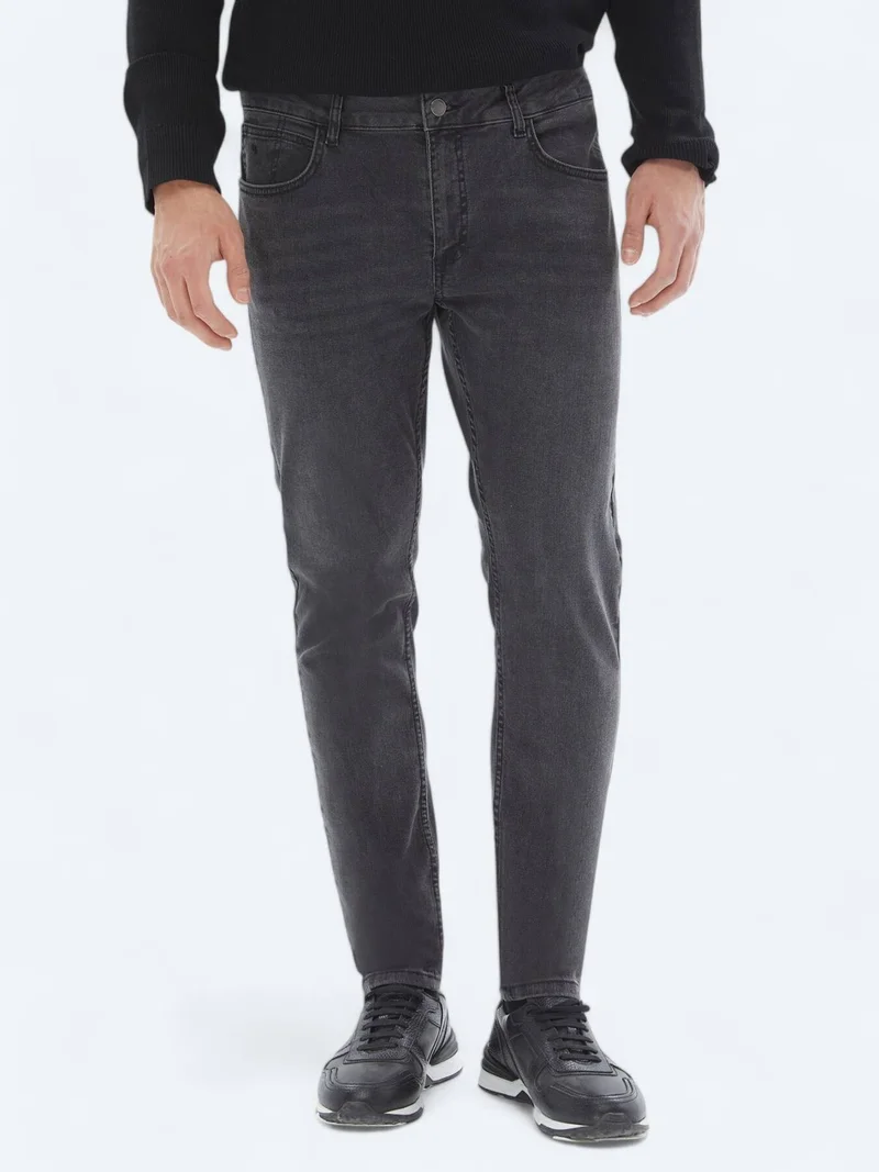 Kip Dark Grey Super Slim Fit Denim Cotton Blended Trousers