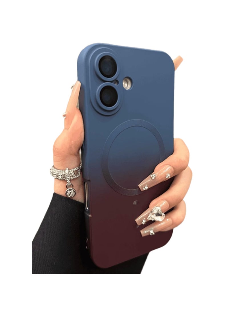 جراب خلفي مغناطيسي لهاتف iPhone 16 بلون أزرق وأحمر متدرج، جراب هاتف محمول مزود بمغناطيس قوي وناعم مضاد للسقوط مناسب لهاتف Apple 16 (2024)