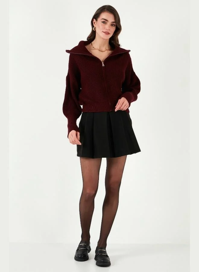 ليلا كارديجان نسائي ليلا بقصة عادية وأكمام بالون وسحاب من الريب كنيت