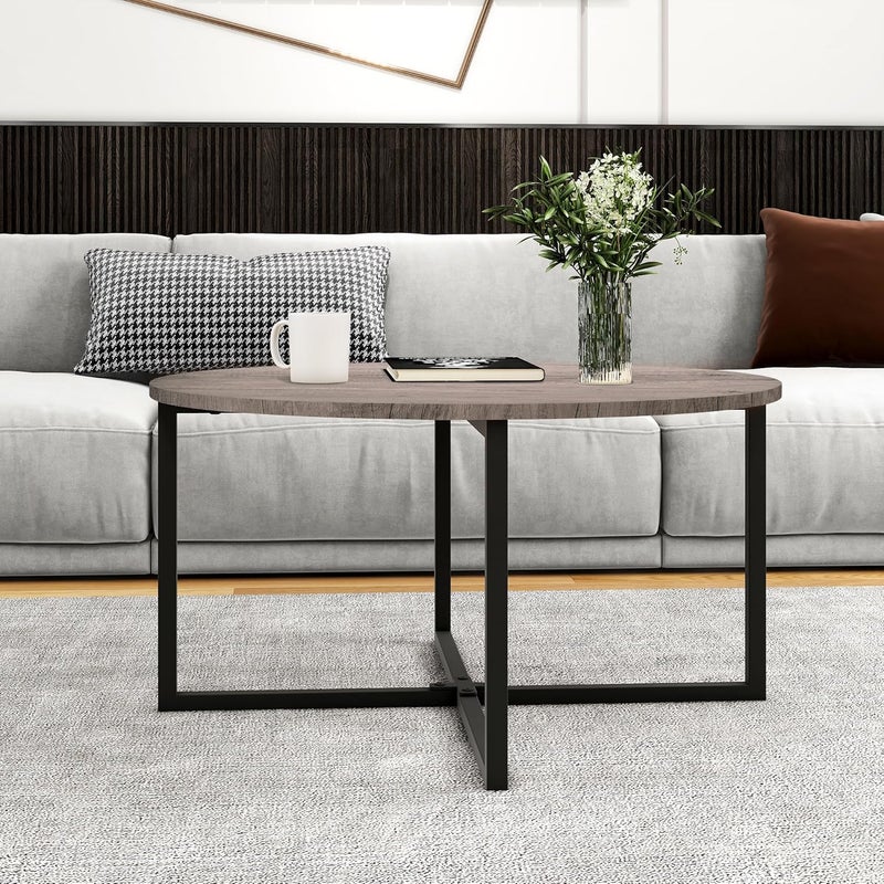 HOMERECOMMEND Round Coffee Tables for Kitchen Dining Room Creative Round Desk with Black Metal Legs Modern Nesting Table Balcony Tea Table Study Desk Grey - Image 1