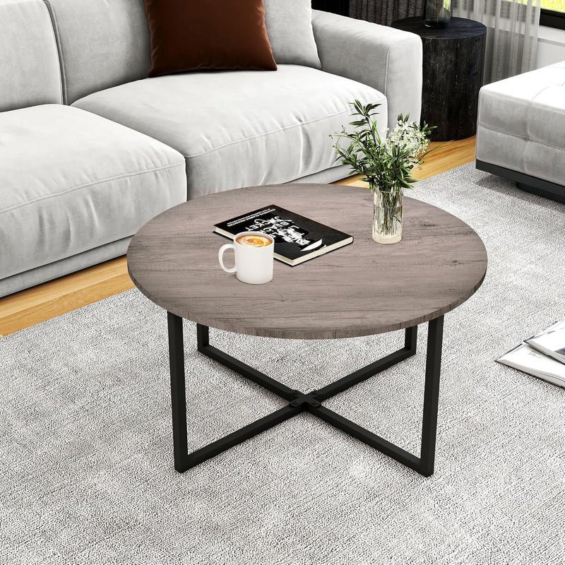 HOMERECOMMEND Round Coffee Tables for Kitchen Dining Room Creative Round Desk with Black Metal Legs Modern Nesting Table Balcony Tea Table Study Desk Grey - Image 3