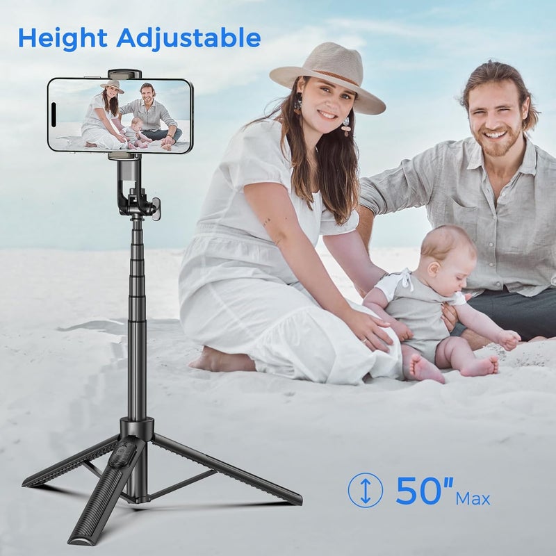 Liphisy Selfie Stick Travel Tripod for Cell Phone with Remote Control and Phone Holder, Extendable Selfie Stick for iPhone, iPhone Tripod for Video Recording, 50 Inch, Black - Image 3