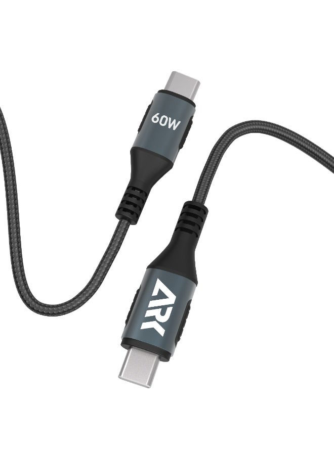 ARKTechno-C2C6001 60W Aluminium Data Cable | Type-C to Type-C Fast Charging Cable | 1M Durable Braided Cord with German Technology | Quick Charge 3.0 Support | Safe & Efficient Power Delivery - Image 2