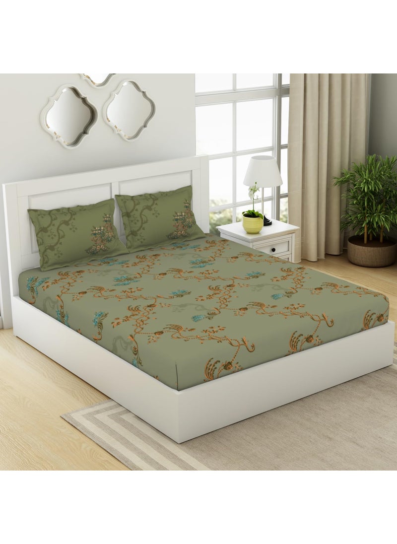 SPACES Spaces 100% Cotton King (198Cmx198Cm+20Cm/43Cmx68Cm) | 144 Tc Percale Floral Fitted Sheet (Icicle)- Lattice  - Image 2
