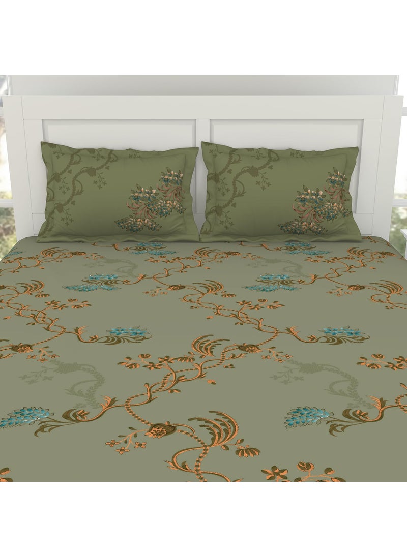 SPACES Spaces 100% Cotton King (198Cmx198Cm+20Cm/43Cmx68Cm) | 144 Tc Percale Floral Fitted Sheet (Icicle)- Lattice  - Image 4