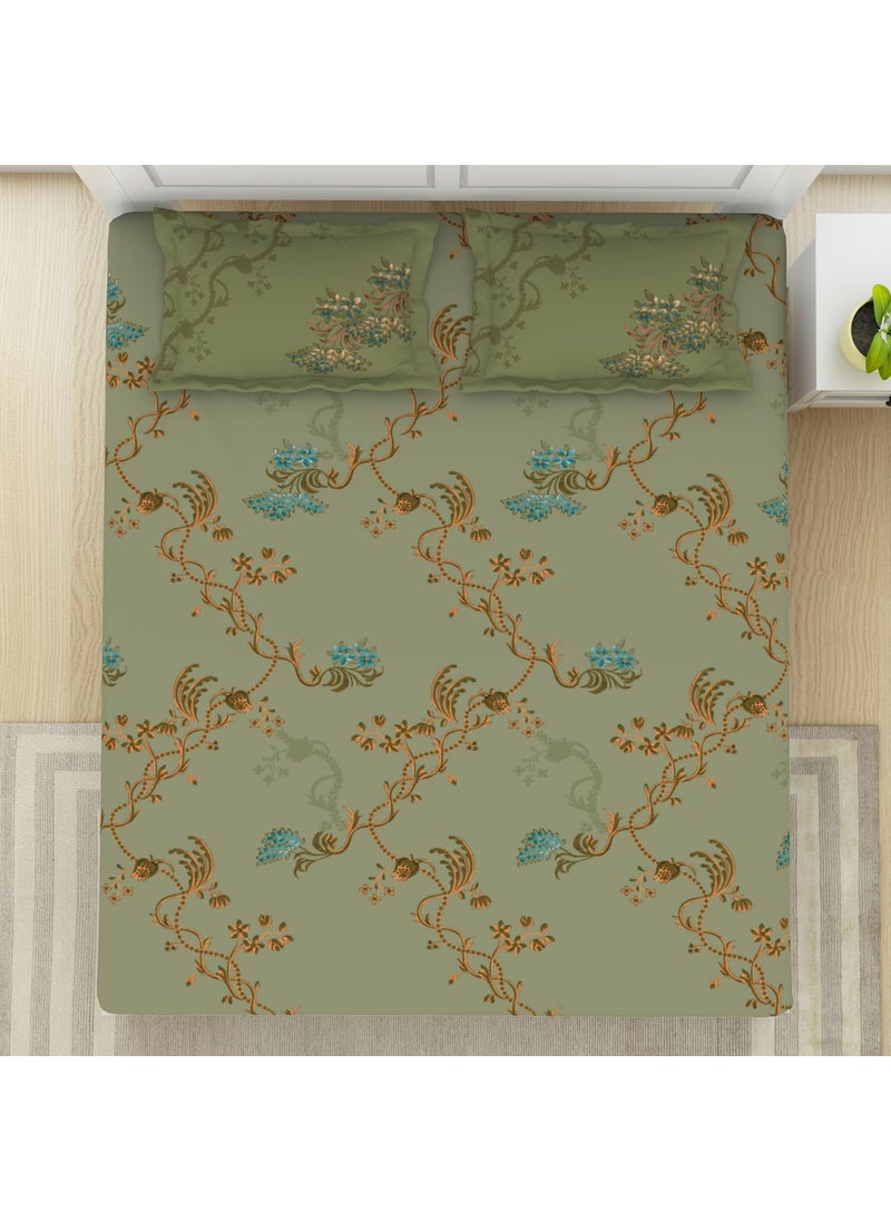 SPACES Spaces 100% Cotton King (198Cmx198Cm+20Cm/43Cmx68Cm) | 144 Tc Percale Floral Fitted Sheet (Icicle)- Lattice  - Image 3