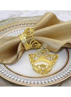 Excefore Gold Napkin Rings 6Pcs Crown Rhinestone Napkin Rings Hollow Out Napkin Rings Holders Serviette Buckle Holder Exquisite Household Napkin Holder Adornment for Wedding Party Dinner Table Decoration  - Image 3