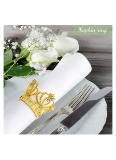 Excefore Gold Napkin Rings 6Pcs Crown Rhinestone Napkin Rings Hollow Out Napkin Rings Holders Serviette Buckle Holder Exquisite Household Napkin Holder Adornment for Wedding Party Dinner Table Decoration  - Image 5