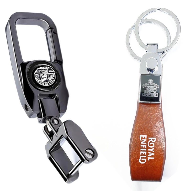 Maple Premium Leather & Metal Keychain Compatible with Royal Enfield/Bullet/Bike/Car Stylish KeyRing Hook Antique Made Like Gun for Men Women - Image 1