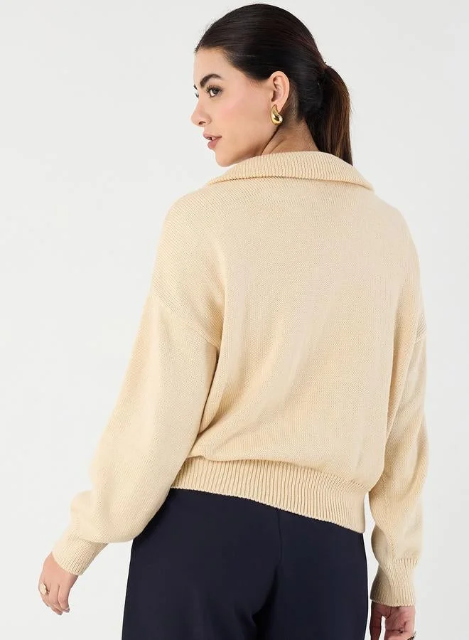 Femmella  Beige Collared Half Pulle Sweater for Women | Best Price UAE