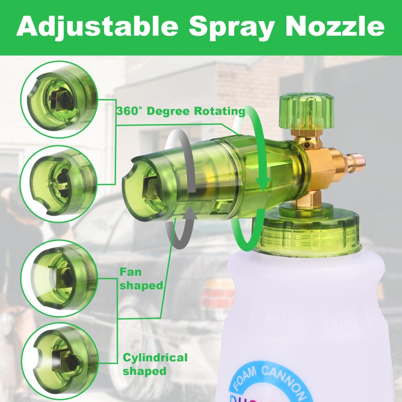DUSICHIN Pressure Washer Gun Foam Cannon Dual Connector Shift Valve, Car Wash Foam Cannon Kit 1/4 Inch Quick Connector 5 Pressure Washer Nozzle Tips Build-in Design Work with A Pressure Washer DUS2703 - Image 4