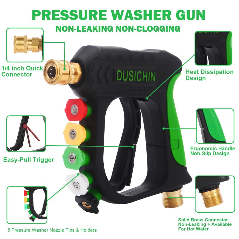 DUSICHIN Pressure Washer Gun Foam Cannon Dual Connector Shift Valve, Car Wash Foam Cannon Kit 1/4 Inch Quick Connector 5 Pressure Washer Nozzle Tips Build-in Design Work with A Pressure Washer DUS2703 - Image 5