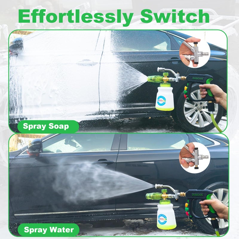 DUSICHIN Pressure Washer Gun Foam Cannon Dual Connector Shift Valve, Car Wash Foam Cannon Kit 1/4 Inch Quick Connector 5 Pressure Washer Nozzle Tips Build-in Design Work with A Pressure Washer DUS2703 - Image 3