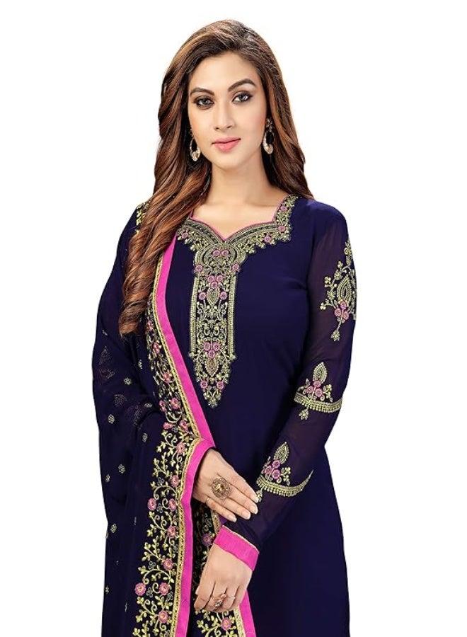 TRENDMALLS 6XL طقم بدلة نسائية من قماش جورجيت مطرز من تريندمالز، يتكون من قميص وبنطال وشال. - Image 4