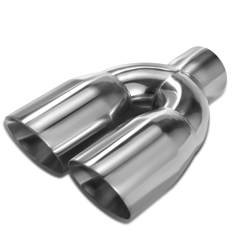 A-KARCK Dual Exhaust Tip 3 Inch Inlet 4" Dual Outlet 12" Overall Length Polished Stainless Weld-On Duo Layer Angle Exhaust Tailpipe Tips for Car Truck (Left) - Image 1