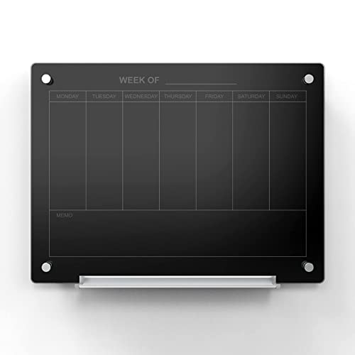 Audio-Visual Direct Magnetic Black 7 Day Calendar Glass Dry-Erase Board Set - 2' x 1.5' - for Wall - Weekly Planner - Image 2