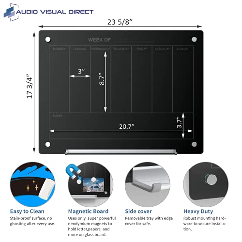 Audio-Visual Direct Magnetic Black 7 Day Calendar Glass Dry-Erase Board Set - 2' x 1.5' - for Wall - Weekly Planner - Image 3