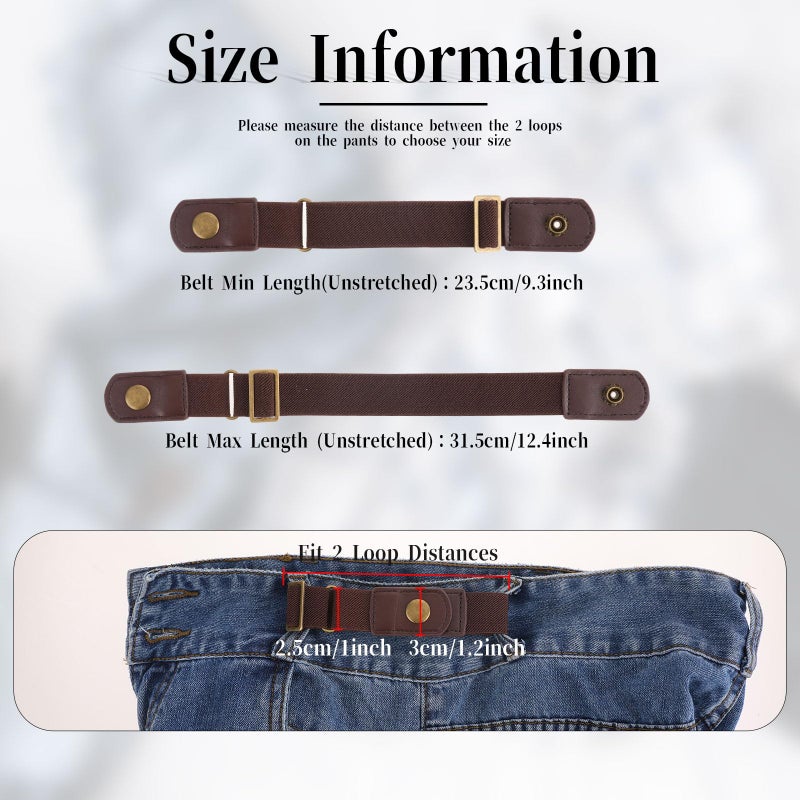 Telooco No Buckle Belts for Men,2 Pack Adjustable Buckless Belts Side Belts No Buckle for Women,Stretch Belt Loops for Pants Jeans (Brown) - Image 2