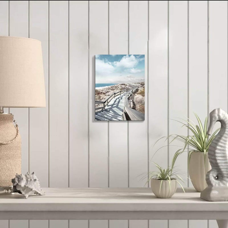 Hardy Gallery Beach Pier Canvas Wall Art: Boardwalk Stair Picture Graphic Art Painting for Wall Decor(12''x16'') - Image 5