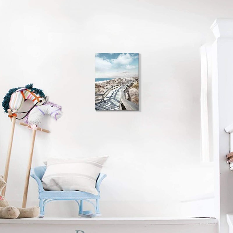 Hardy Gallery Beach Pier Canvas Wall Art: Boardwalk Stair Picture Graphic Art Painting for Wall Decor(12''x16'') - Image 3