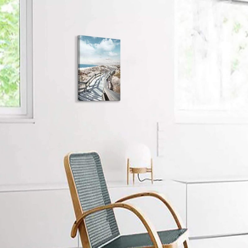 Hardy Gallery Beach Pier Canvas Wall Art: Boardwalk Stair Picture Graphic Art Painting for Wall Decor(12''x16'') - Image 4