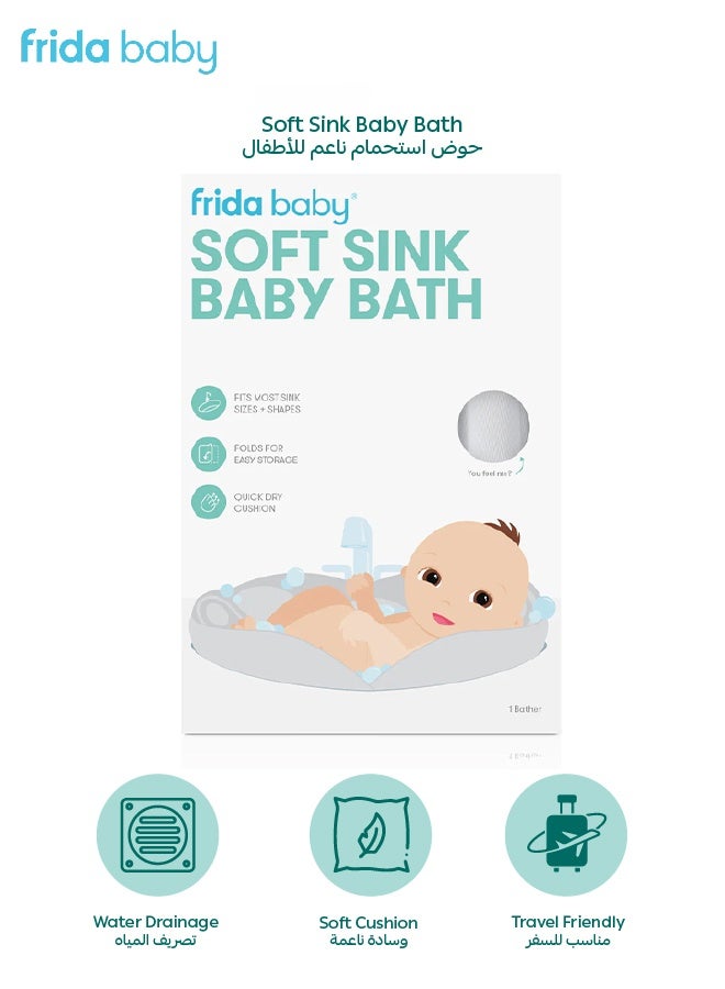 fridababy Frida Baby Soft Sink Baby Bath – Foldable, Quick-Dry Cushion, Newborn Support, Portable Infant Bathtub, Safe & Comfy, Fits Most Sinks for Easy Bath Time – Grey