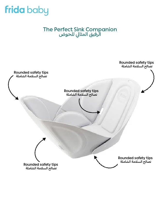 fridababy Frida Baby Soft Sink Baby Bath – Foldable, Quick-Dry Cushion, Newborn Support, Portable Infant Bathtub, Safe & Comfy, Fits Most Sinks for Easy Bath Time – Grey - Image 4