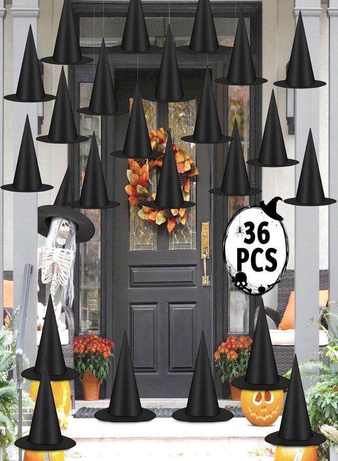 Luces 36 PCS Witches Hats, Hanging Witches Hats Halloween Decor, Black Floating Witch Hat with 492 FT Rope Wizard Costume Accessory, Outdoor Halloween Porch Decorations Witch Decor for Party - Image 1