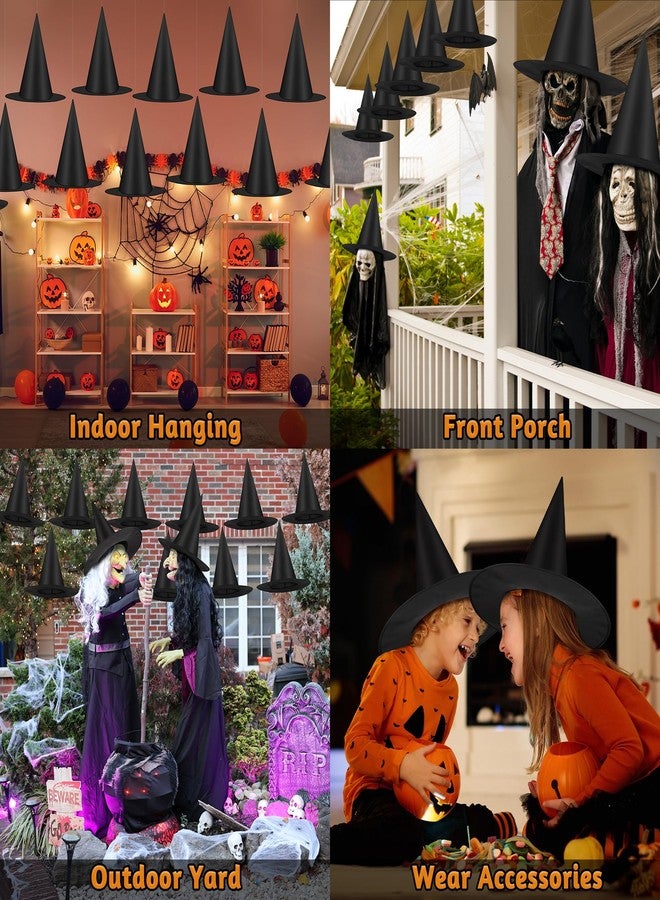 Luces 36 PCS Witches Hats, Hanging Witches Hats Halloween Decor, Black Floating Witch Hat with 492 FT Rope Wizard Costume Accessory, Outdoor Halloween Porch Decorations Witch Decor for Party - Image 4