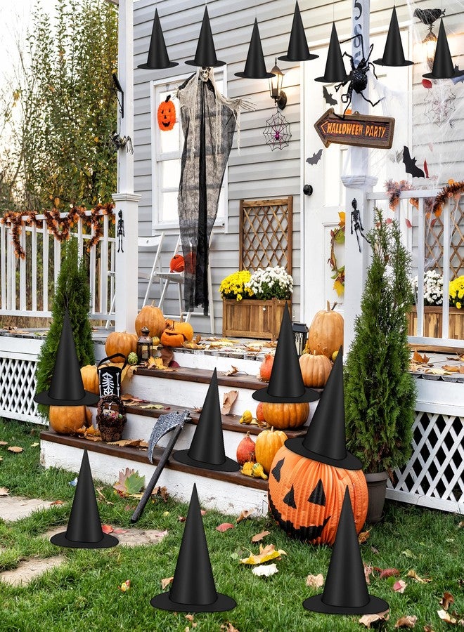 Luces 36 PCS Witches Hats, Hanging Witches Hats Halloween Decor, Black Floating Witch Hat with 492 FT Rope Wizard Costume Accessory, Outdoor Halloween Porch Decorations Witch Decor for Party - Image 5