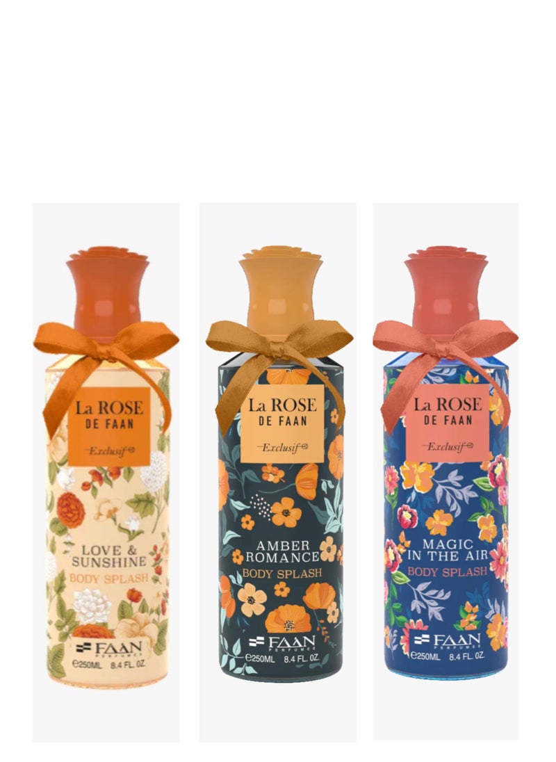 فاان عبوة من معطرات الجسم - Love Sunshine, Amber Romance, Magic in the Air | مجموعة عطور LA Rose | 250 مل × 3 (إجمالي 750 مل)  - Image 1