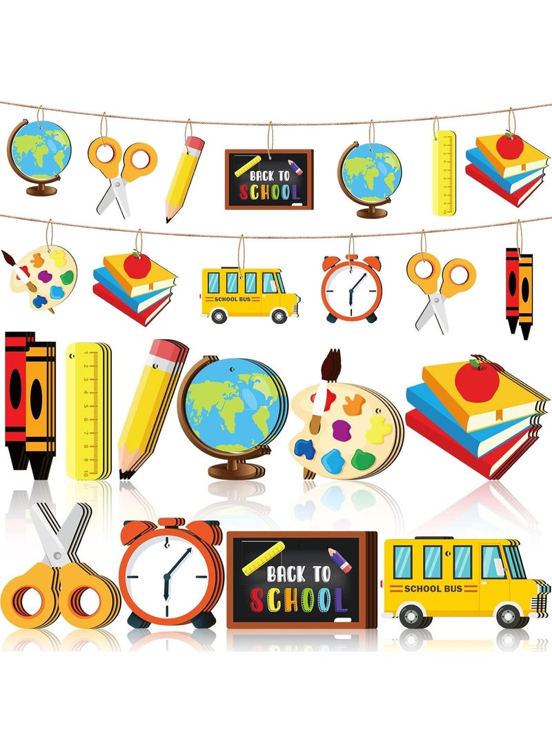 Back to School Wooden Hanging Decorations – First Day of School Ornaments for Classroom, Teacher Appreciation Gifts, Student Party Supplies, Kids’ School Room Decor Cutouts, 12 pieces