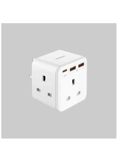 Momax MOMAX US8UKW ONEPLUG 20W 3-Outlet Cube Extension Socket – Compact Power Strip with USB Charger & Fast Charging Ports (White)  - Image 1