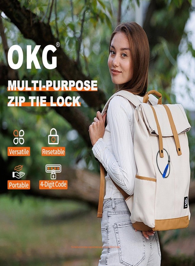 OKG 4-Digit Combination Zip Tie Lock - Anti-Scratch Stainless Steel Cable Bike Lock with Resettable Code, Secure Helmets, Skis, Prams, Bike, Cabinet, French Doors, and More (Blue) - Image 2