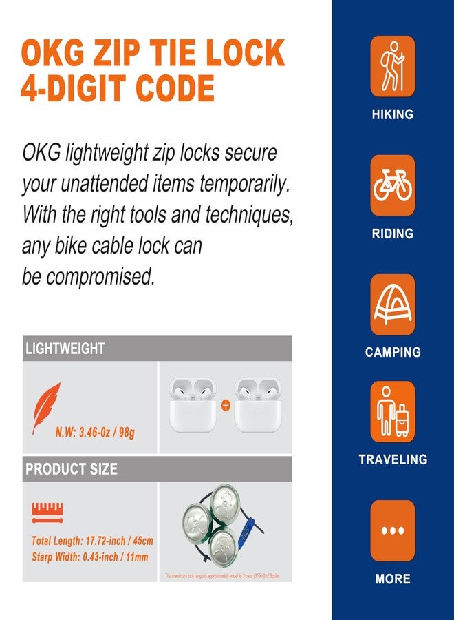 OKG 4-Digit Combination Zip Tie Lock - Anti-Scratch Stainless Steel Cable Bike Lock with Resettable Code, Secure Helmets, Skis, Prams, Bike, Cabinet, French Doors, and More (Blue) - Image 4
