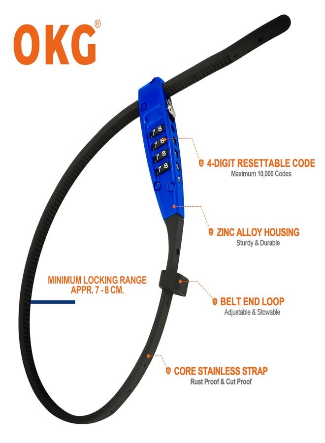 OKG 4-Digit Combination Zip Tie Lock - Anti-Scratch Stainless Steel Cable Bike Lock with Resettable Code, Secure Helmets, Skis, Prams, Bike, Cabinet, French Doors, and More (Blue) - Image 3