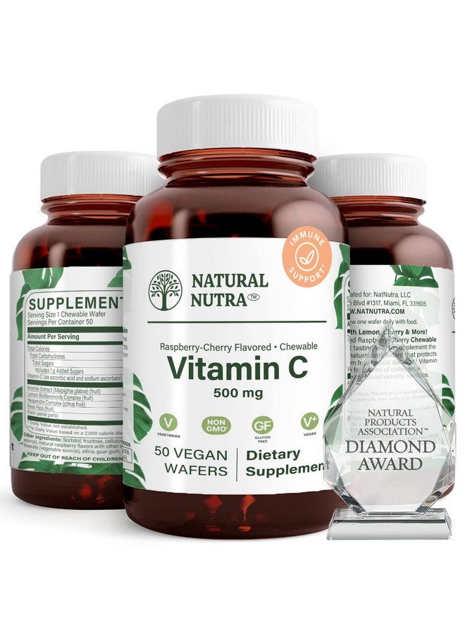 Natural Nutra Vitamin C Supplement for Kids and Adults, Immune Booster, Helps Supports Bone Health, Protect Skin and Heart Health, Improve Skin Texture, Vegetable Source, 500 mg, 50 Vegan Wafers - Image 1