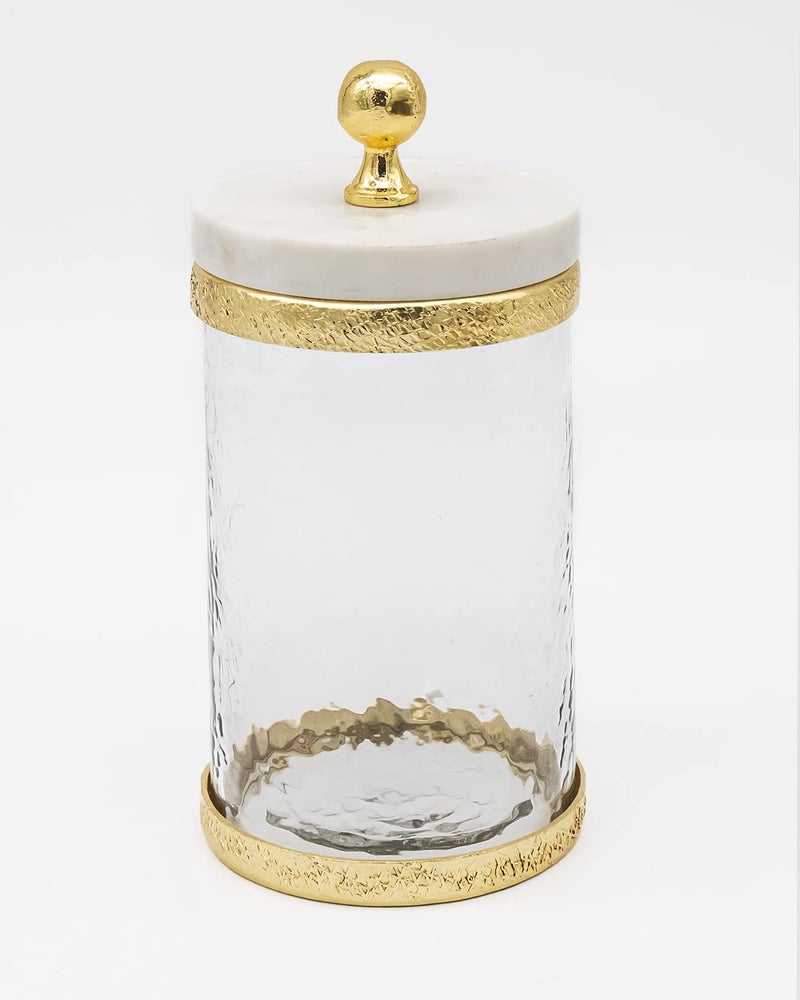 Godinger Canister Storage Container, Glass Storage Canister, Marble with Gold Band - 4x6 - Image 1