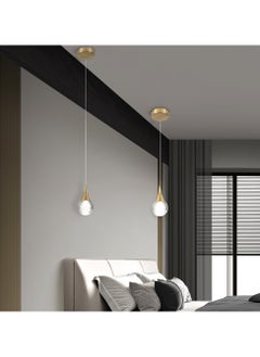 Ganeed 1-Light Teardrop Crystal Pendant Light, Brass Gold Globe Ceiling Hanging Light Fxitures, LED Light Fixtures Metal Rod Ceiling Glass Pendant Lighting for Kitchen Island Dining Room Bar  - Image 3