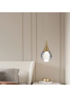 Ganeed 1-Light Teardrop Crystal Pendant Light, Brass Gold Globe Ceiling Hanging Light Fxitures, LED Light Fixtures Metal Rod Ceiling Glass Pendant Lighting for Kitchen Island Dining Room Bar  - Image 2