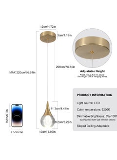 Ganeed 1-Light Teardrop Crystal Pendant Light, Brass Gold Globe Ceiling Hanging Light Fxitures, LED Light Fixtures Metal Rod Ceiling Glass Pendant Lighting for Kitchen Island Dining Room Bar  - Image 4