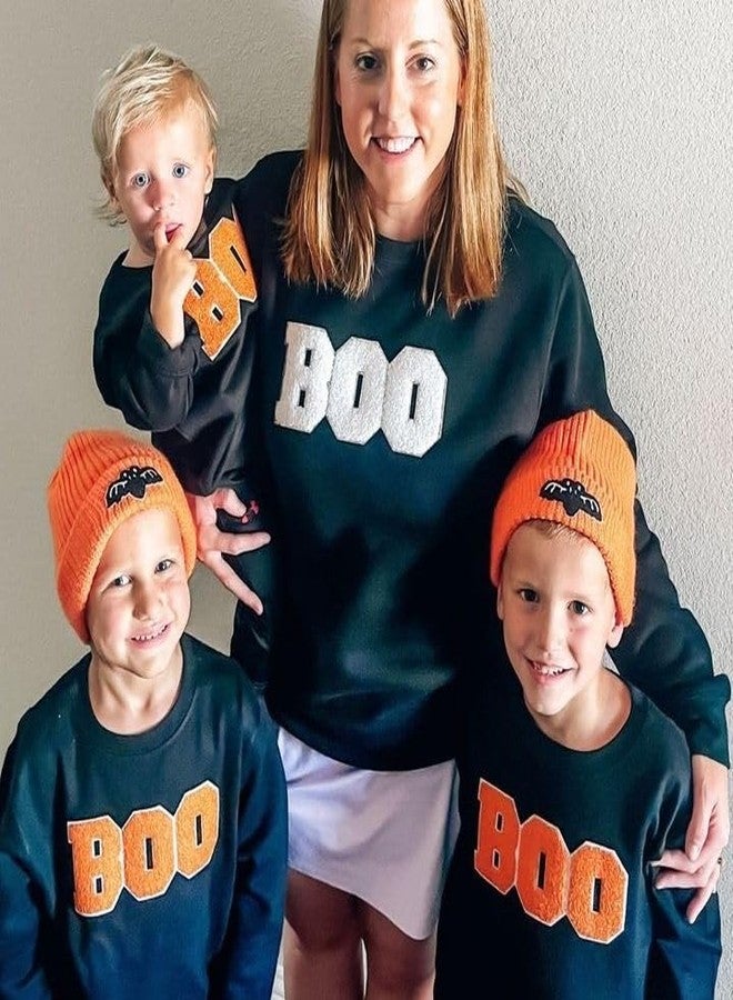 wybzd Toddler Girl Boy Fall Baby Outfit Embroidered Halloween Sweatshirt Oversized Pullover sweater Pumpkin Clothes (Black Boo, 2-3 Years) - Image 2
