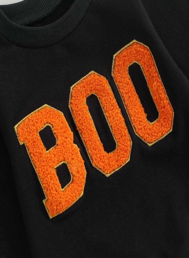 wybzd Toddler Girl Boy Fall Baby Outfit Embroidered Halloween Sweatshirt Oversized Pullover sweater Pumpkin Clothes (Black Boo, 2-3 Years) - Image 5
