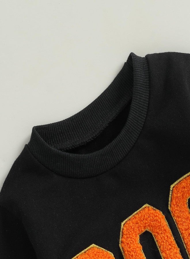 wybzd Toddler Girl Boy Fall Baby Outfit Embroidered Halloween Sweatshirt Oversized Pullover sweater Pumpkin Clothes (Black Boo, 2-3 Years) - Image 4