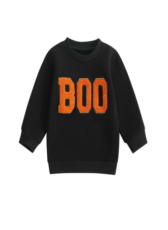 wybzd Toddler Girl Boy Fall Baby Outfit Embroidered Halloween Sweatshirt Oversized Pullover sweater Pumpkin Clothes (Black Boo, 2-3 Years) - Image 1