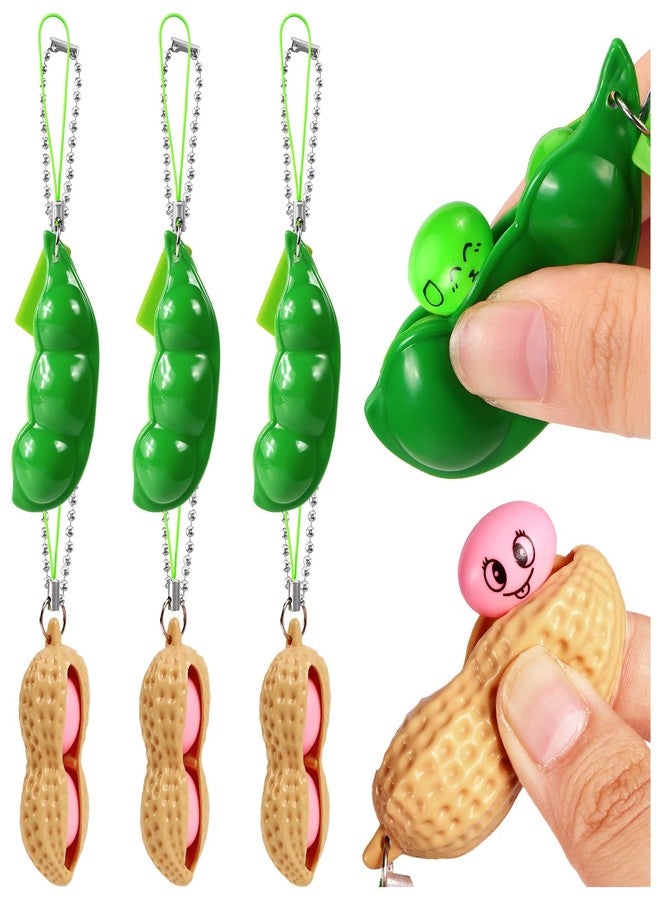 VICROIC 6 PCS Squeeze Bean Peanuts Keychain, Pea Peanut Keychain Fidget Toys, Soybeans Peanuts Sensory Fidget Toys Gifts for Kids Adults Stress Relief, Keyring, Decoration, Party Toys Supplies - Image 1