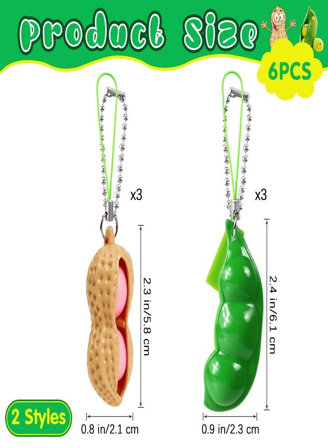 VICROIC 6 PCS Squeeze Bean Peanuts Keychain, Pea Peanut Keychain Fidget Toys, Soybeans Peanuts Sensory Fidget Toys Gifts for Kids Adults Stress Relief, Keyring, Decoration, Party Toys Supplies - Image 2