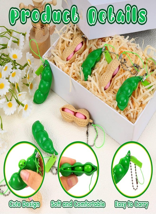 VICROIC 6 PCS Squeeze Bean Peanuts Keychain, Pea Peanut Keychain Fidget Toys, Soybeans Peanuts Sensory Fidget Toys Gifts for Kids Adults Stress Relief, Keyring, Decoration, Party Toys Supplies - Image 3